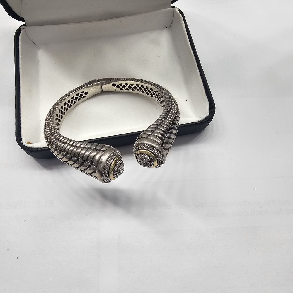 Sterling Silver 14K Gold Accents Bangle With .47 Diamon